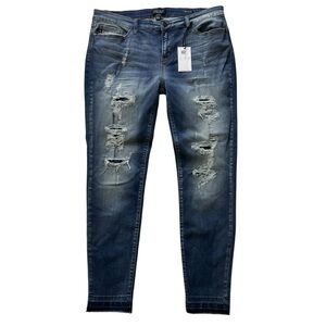 NWT Judy Blue Destroyed Patched Skinny Fit Raw Hem Grunge JB8240MD Jeans Sz 1XL